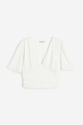 H&M Gerafftes Crop Shirt Weiß, Tops in Größe XXL. Farbe: White