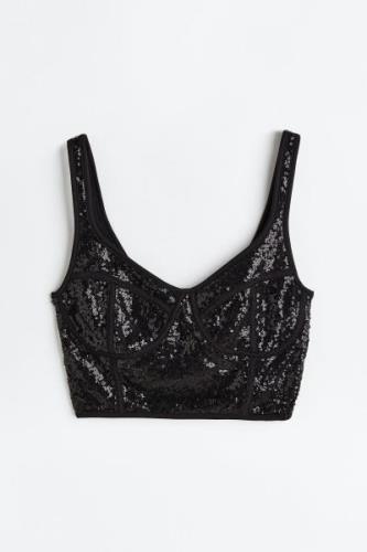 H&M Korsagen-Top mit Pailletten Schwarz, Tops in Größe XS. Farbe: Blac...