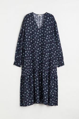 H&M Kleid mit V-Ausschnitt Dunkelblau/Kleingeblümt, Alltagskleider in ...