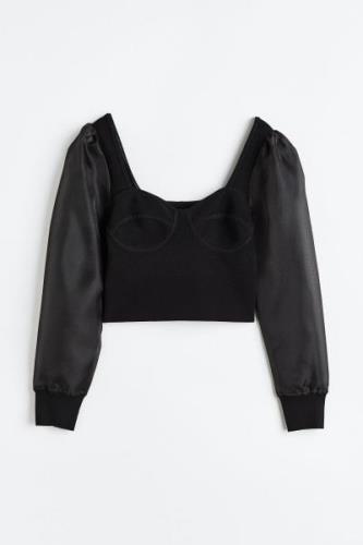 H&M Shirt mit Puffärmeln Schwarz, Tops in Größe L. Farbe: Black