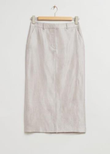 & Other Stories Linen-blend Midi Skirt Light Grey, Röcke in Größe 36