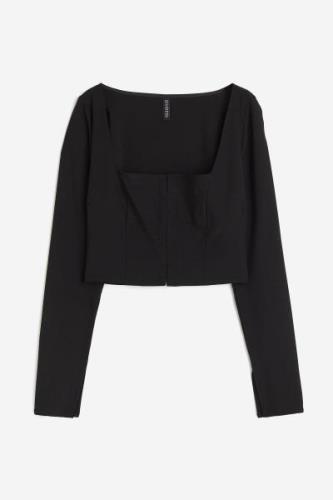 H&M Shirt mit eckigem Ausschnitt Schwarz, Tops in Größe S. Farbe: Blac...