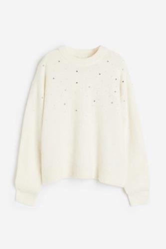 H&M Pullover mit Perlen Cremefarben in Größe L. Farbe: Cream