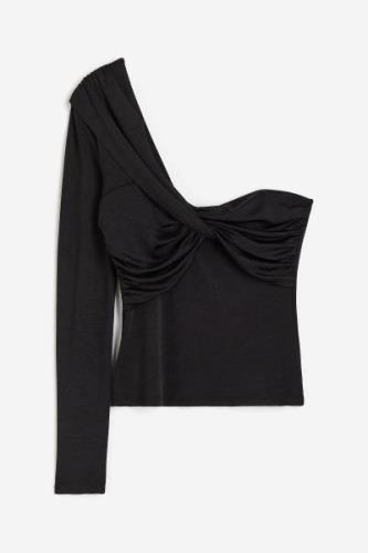 H&M Drapiertes One-Shoulder-Shirt Schwarz, Tops in Größe L. Farbe: Bla...