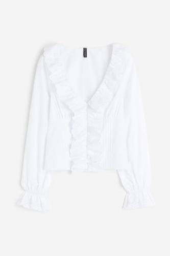 H&M Popelinebluse mit Volants Weiß, Blusen in Größe XS. Farbe: White