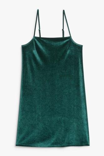 Monki Mini-Slipdress aus Samt Dunkelgrün, Alltagskleider in Größe L. F...