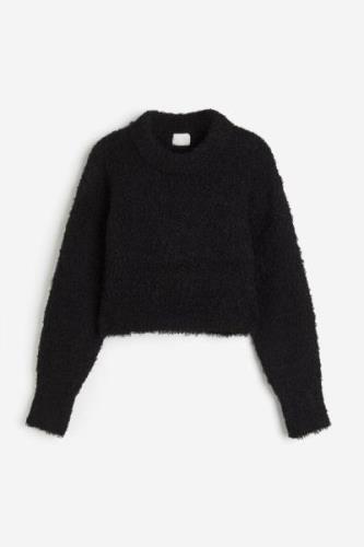 H&M Flauschiger Strickpulli Schwarz, Pullover in Größe S. Farbe: Black