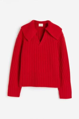 H&M Wollpullover mit Kragen Rot in Größe M. Farbe: Red