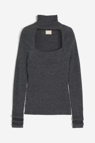 H&M Shirt aus Wollmix mit Cut-out Dunkelgraumeliert, Tops in Größe L. ...