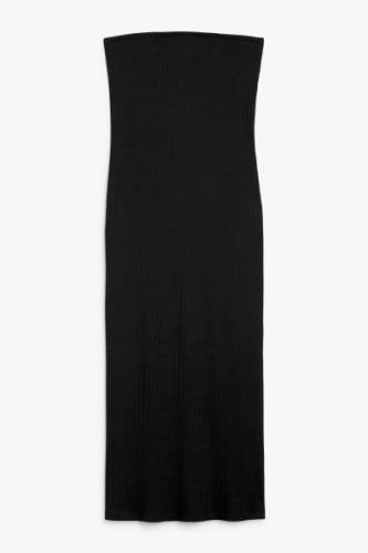 Monki Schwarzes geripptes Bandeau-Midikleid Schwarz, Alltagskleider in...