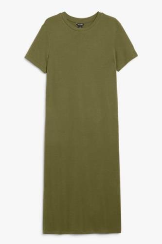 Monki Superweiches T-Shirt-Kleid Dunkles Khaki, Alltagskleider in Größ...