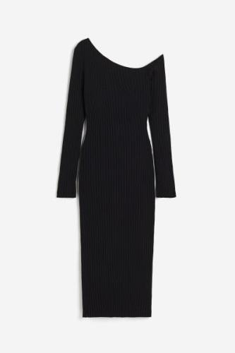 H&M One-Shoulder-Kleid aus Rippstrick Schwarz, Alltagskleider in Größe...