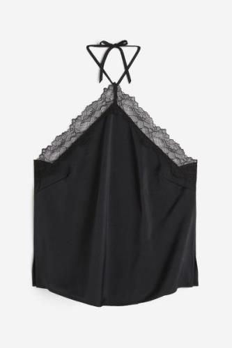 H&M Neckholder-Top mit Spitzenbesatz Schwarz, Westen in Größe XS. Farb...