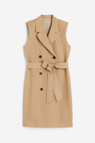 H&M Kleid aus Leinenmix mit Bindegürtel Beige, Alltagskleider in Größe...