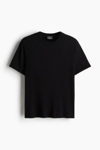 H&M Gestricktes T-Shirt in Regular Fit Schwarz Größe XXL. Farbe: Black