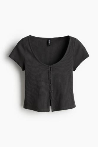 H&M Geripptes Shirt mit Knopfleiste Dunkelgrau, Tops in Größe XXS. Far...