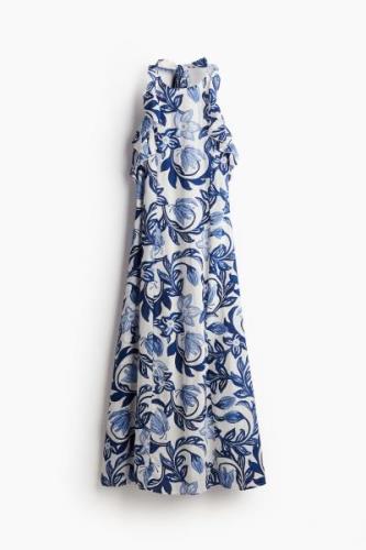 H&M Neckholder-Kleid mit Volantbesatz Weiß/Blau geblümt, Alltagskleide...