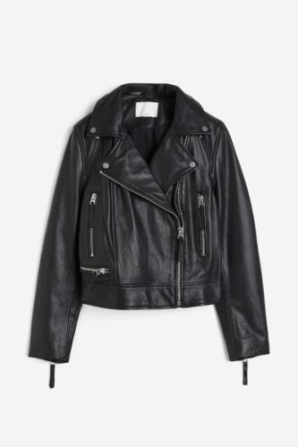 H&M Bikerjacke aus Leder Schwarz, Jacken in Größe S. Farbe: Black