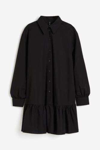 H&M Blusenkleid aus Popeline Schwarz, Alltagskleider in Größe S. Farbe...