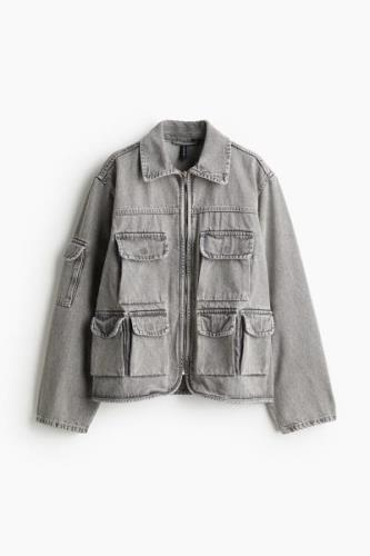 H&M Utility-Jeansjacke Grau, Jacken in Größe S. Farbe: Grey