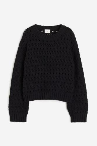 H&M Pullover in Ajourstrick Schwarz Größe M. Farbe: Black