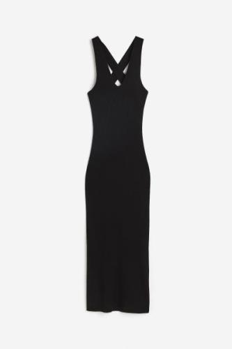 H&M Geripptes Kleid mit V-Ausschnitt Schwarz, Alltagskleider in Größe ...