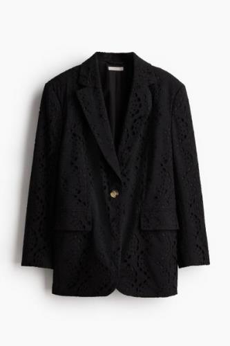 H&M Oversized Blazer mit Broderie Anglaise Schwarz, Blazers in Größe S...