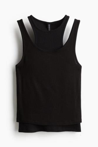 H&M Doppellagiges geripptes Tanktop Schwarz, Tops in Größe S. Farbe: B...