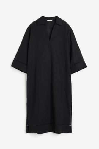 H&M Kaftankleid aus Leinenmix Schwarz, Alltagskleider in Größe XS. Far...