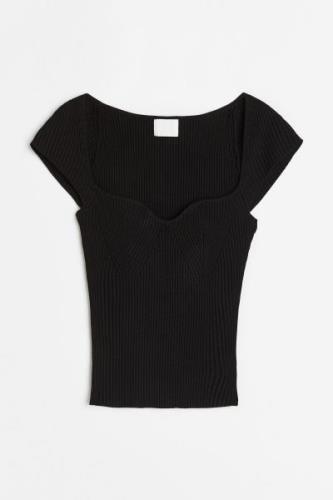 H&M Shirt in Rippstrick Schwarz, T-Shirt Größe S. Farbe: Black