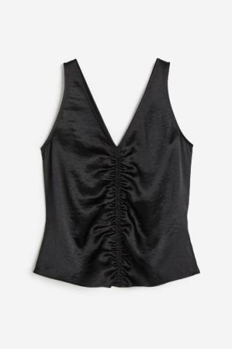 H&M Gerafftes Satintop Schwarz, Westen in Größe M. Farbe: Black