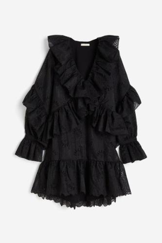 H&M Kleid mit Volants Schwarz, Alltagskleider in Größe XS. Farbe: Blac...