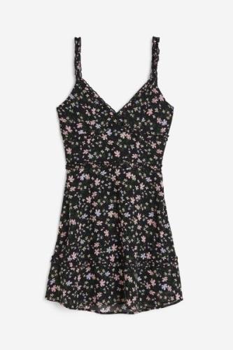 H&M Kleid mit Volantbesatz und Bindedetail Schwarz/Geblümt, Alltagskle...