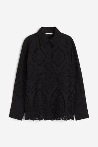 H&M Bluse mit Broderie Anglaise Schwarz, Freizeithemden in Größe S. Fa...