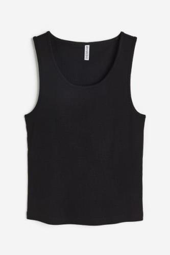 H&M Geripptes Baumwoll-Tanktop Schwarz, Westen in Größe XS. Farbe: Bla...