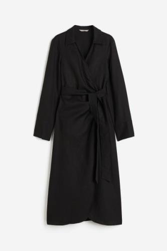 H&M Wickelkleid aus Leinenmischung Schwarz, Alltagskleider in Größe S....