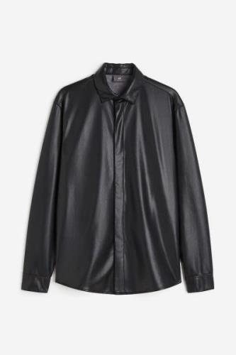 H&M Beschichtetes Hemd in Regular Fit Schwarz, Freizeithemden Größe L....