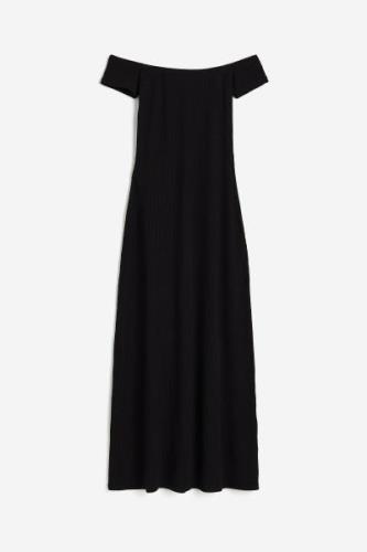 H&M Schulterfreies Kleid in Rippstrick Schwarz, Alltagskleider Größe S...