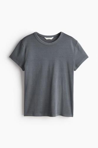 H&M Figurnahes Baumwoll-T-Shirt Dunkelgrau in Größe XL. Farbe: Dark gr...