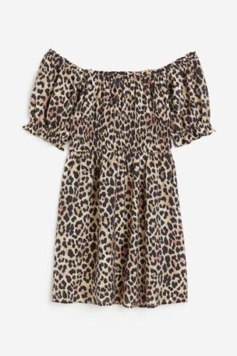 H&M Off-Shoulder-Kleid Beige/Leopardenprint, Alltagskleider in Größe S...