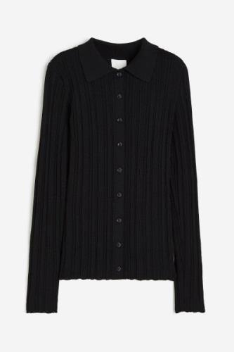 H&M Geripptes Shirt mit Kragen Schwarz, Tops in Größe S. Farbe: Black