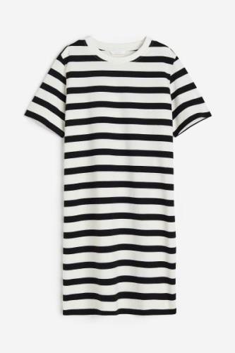 H&M T-Shirt-Kleid aus Baumwolle Weiß/Schwarz gestreift, Alltagskleider...