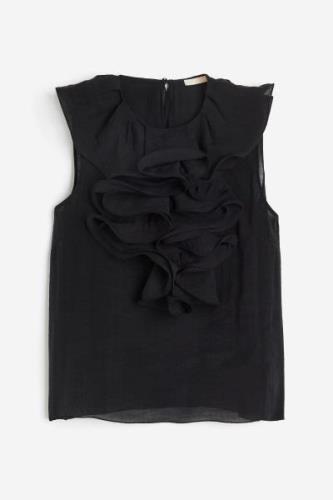 H&M Top mit Volant Schwarz, Tops in Größe XS. Farbe: Black