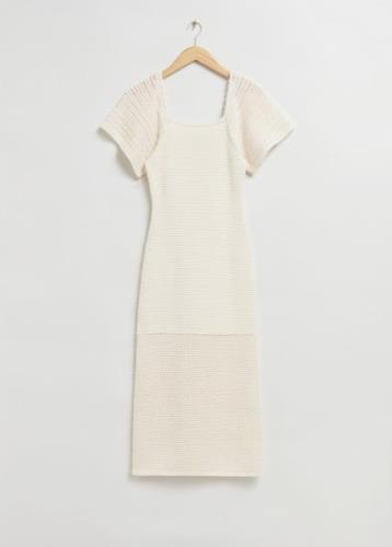 & Other Stories Flared Sleeve Crochet Midi Dress White, Alltagskleider...