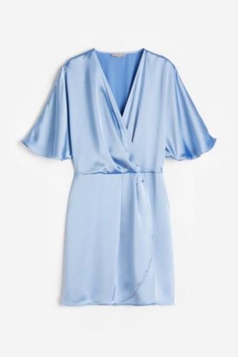 H&M Wickelkleid aus Satin Hellblau, Alltagskleider in Größe M. Farbe: ...