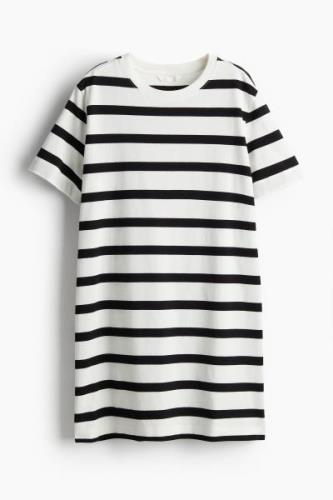 H&M T-Shirt-Kleid aus Baumwolle Weiß/Schwarz gestreift, Alltagskleider...