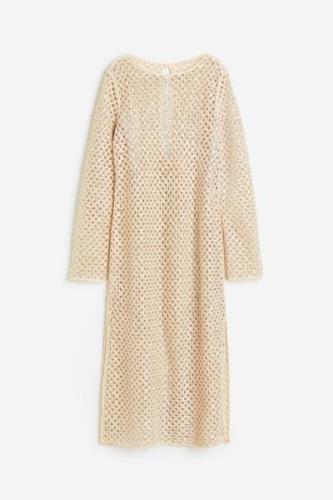 H&M Kleid in Ajourstrick mit Pailletten Hellbeige, Alltagskleider Größ...