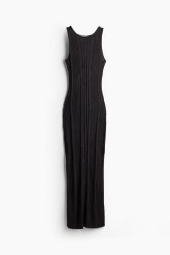 H&M Bodycon-Kleid aus Rippstrick mit Fransendetail Schwarz, Alltagskle...