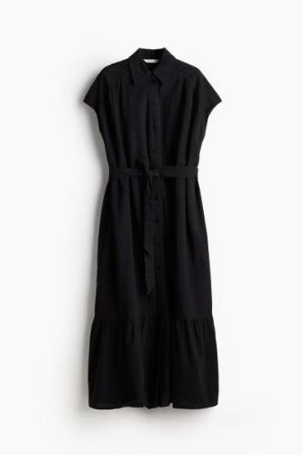 H&M Blusenkleid mit Bindegürtel Schwarz, Alltagskleider in Größe XS. F...