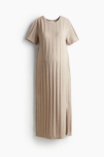 H&M MAMA Geripptes Kleid Beige, Kleider in Größe XS